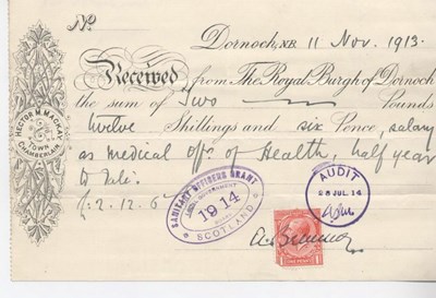 Receipt for medical officer's salary 1913