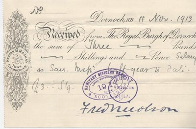 Receipt for sanitary inspector's salary 1913