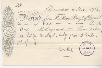 Receipt for public analyst's salary 1913