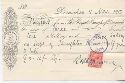 Receipt for slaughterhouse superintendent's salary 1913