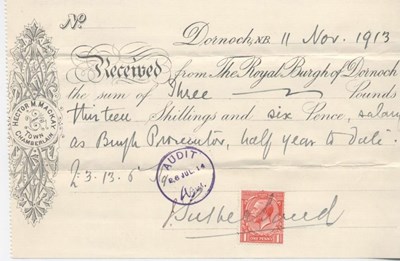 Receipt for burgh prosecutor's salary 1913