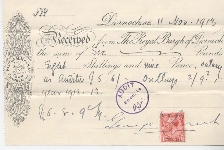 Receipt for auditor's salary 1913