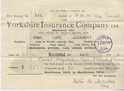 Receipt for insurance premium 1913