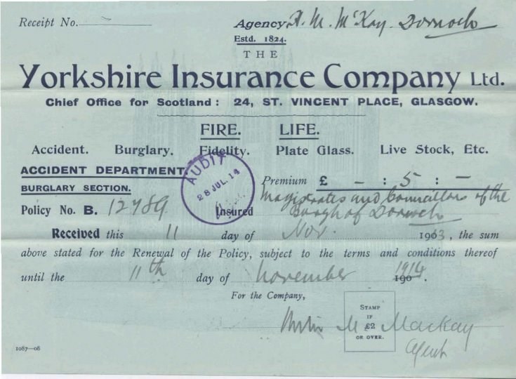 Receipt for insurance premium 1913