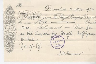 Receipt for veterinary surgeon's salary 1913