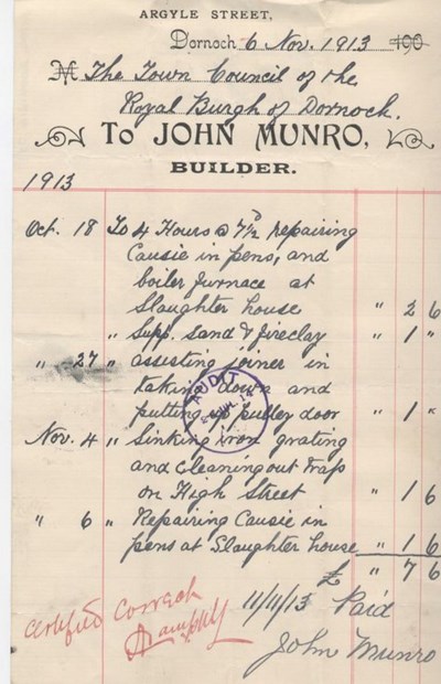 Bill for repairs 1913