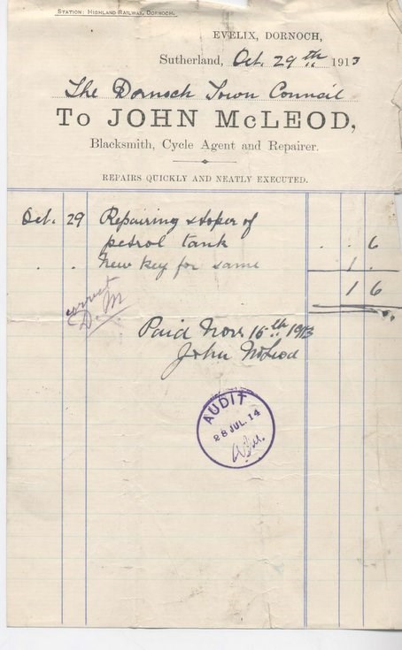 Bill for repairs 1913