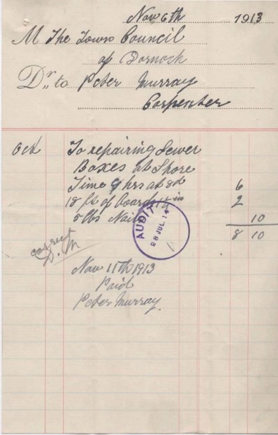 Bill for various repairs 1913
