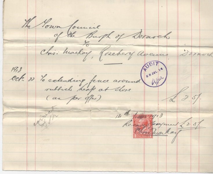 Bill for fence at rubbish heap 1913