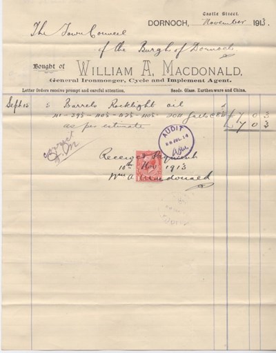 Bill for lamp oil 1913