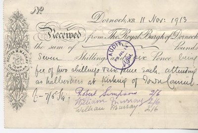 Receipt for halberdiers' fee 1913