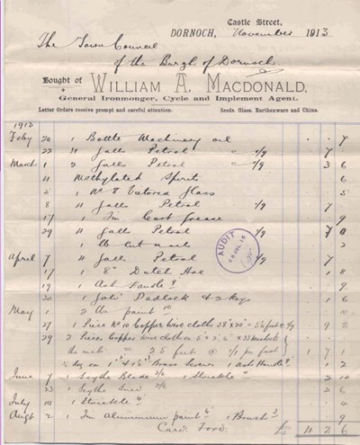 Bill for oil and tools 1913