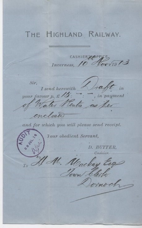 Remittance for water rates 1913