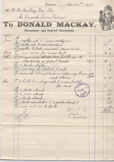Bill for tools and repairs 1913