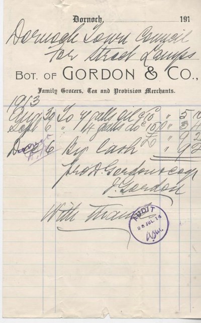 Bill for oil 1913