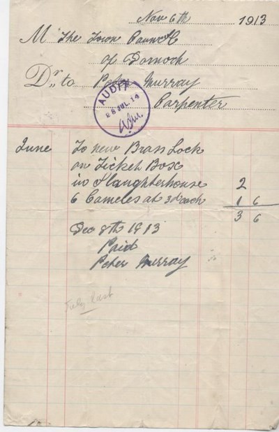 Bill for repairs at slaughterhouse 1913