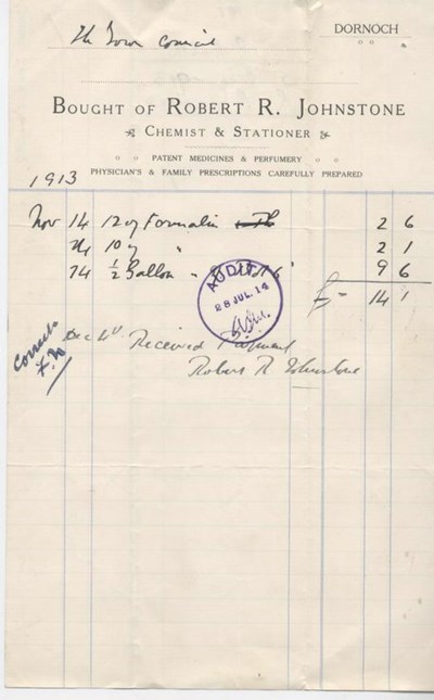 Bill for chemicals 1913