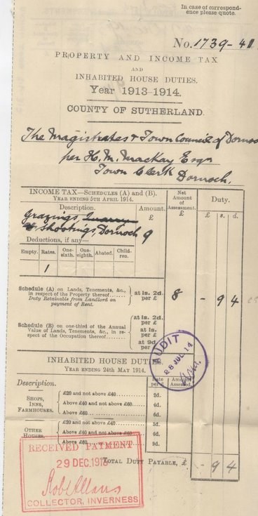 Income tax assessment 1913 grazings and shootings