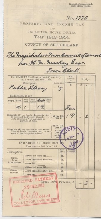 Income tax assessment 1913 Library