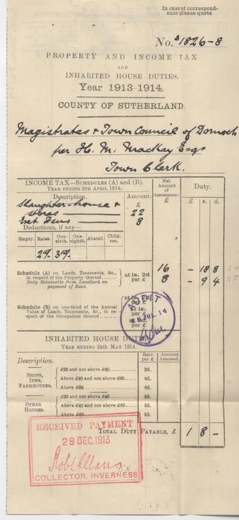 Income tax assessment 1913 slaughterhouse