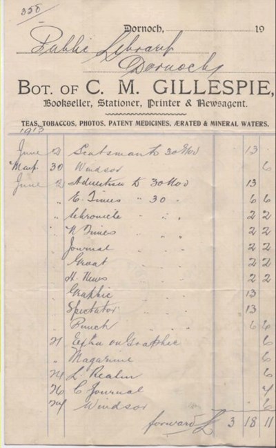 Bill for newspapers and periodicals 1913