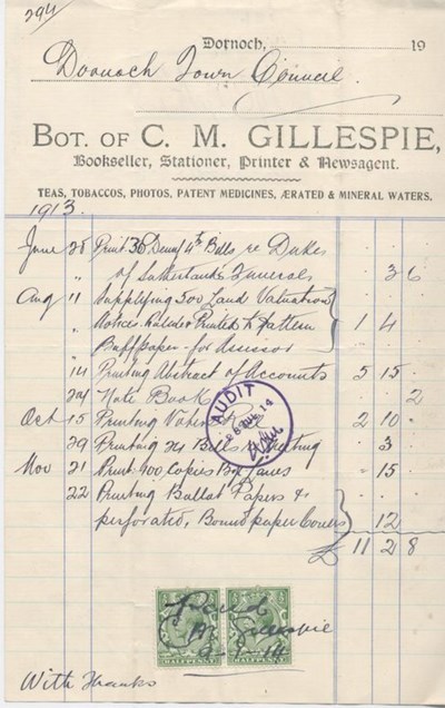 Bill for printing 1914