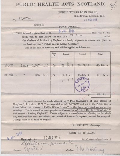 Bill for interest on Public Works Loan 1914
