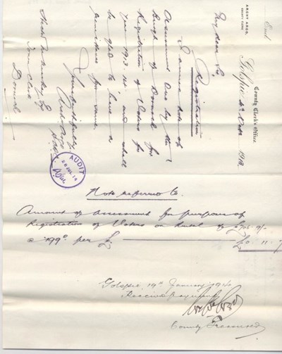 Bill for registration of voters 1913