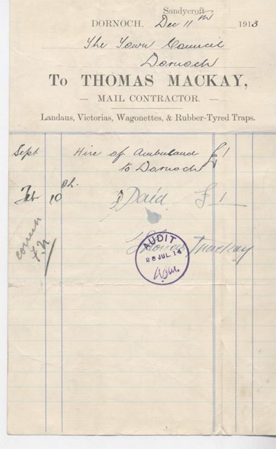 Bill for hire of ambulance 1913