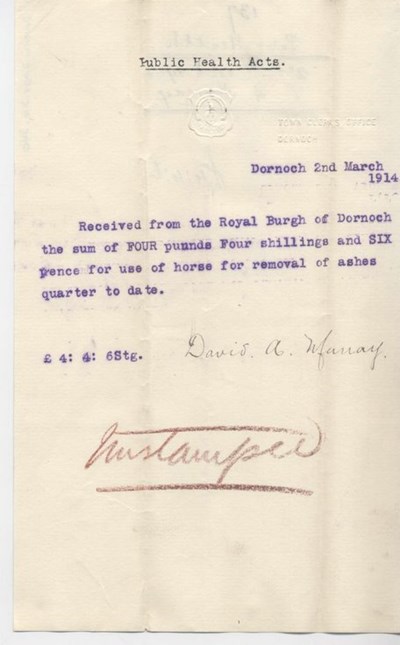 Bill for use of horse 1914