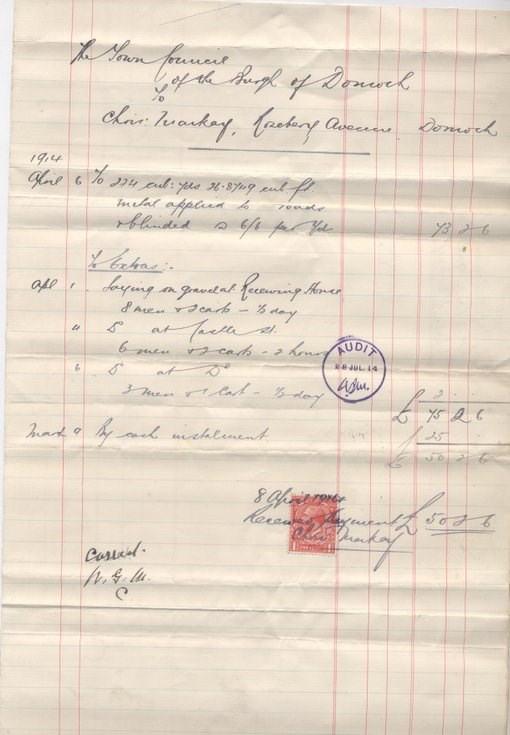 Bill for work on roads 1914