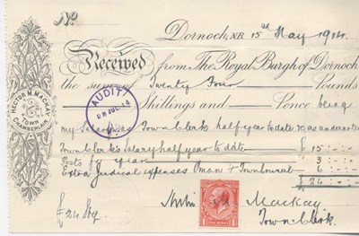 Receipt for town clerk's salary 1914