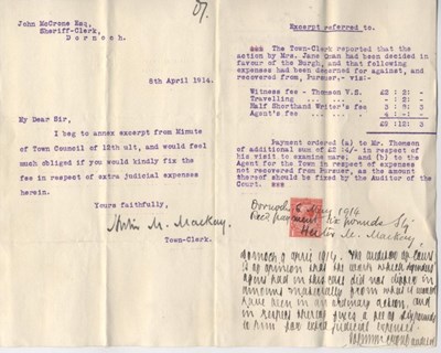 Letter re action by Mrs Jane Oman 1914