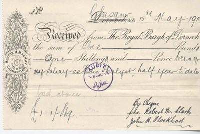 Receipt for public analyst's salary 1914