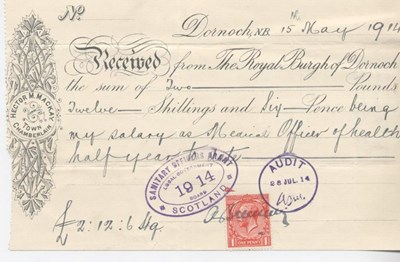 Receipt for medical officer's salary 1914