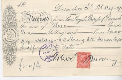 Receipt for slaughterhouse superintendent's salary 1914