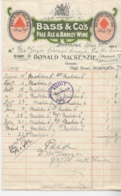 Bill for matches 1914