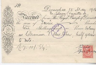 Receipt for librarian's salary 1914