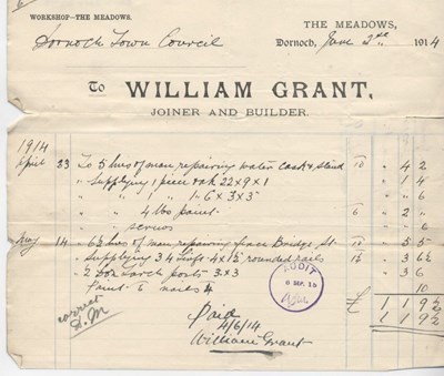 Bill for repairs to cask and fence 1914