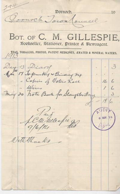 Bill for binding and stationery 1914