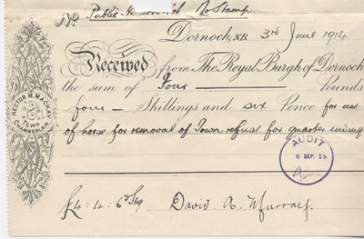 Receipt for payment for use of horse 1914