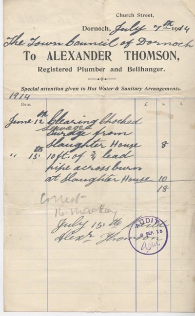 Plumber and Bellhanger's bill for maintenance 1914