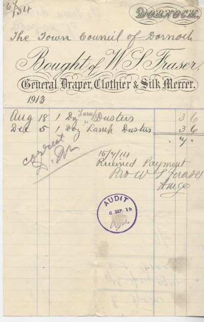 Draper's bill for dusters 1914