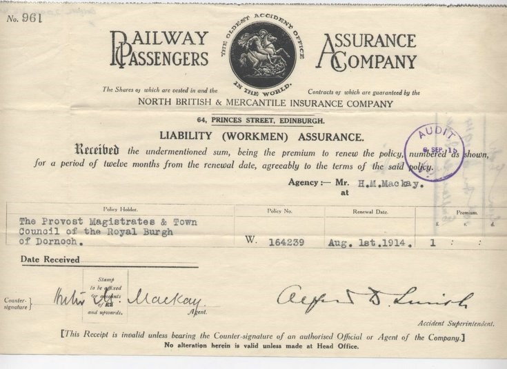 Receipt for liability insurance 1914