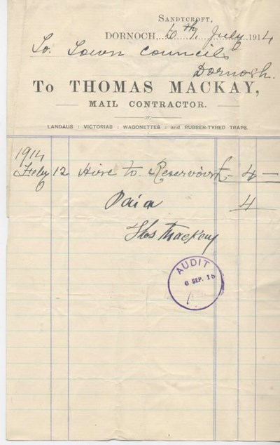 Bill for transport hire 1914