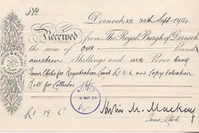Receipt for payment for valuation roll 1914