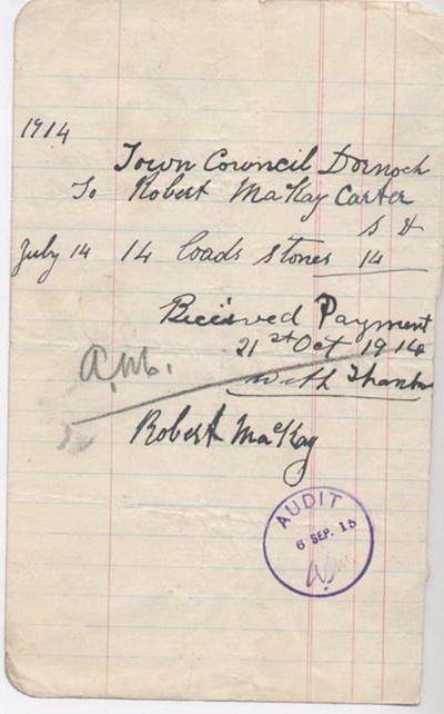 Bill for stones for roads 1914