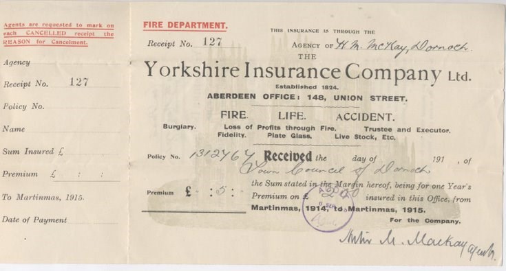 Receipt for fire insurance premium 1914