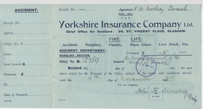 Receipt for burglary insurance premium 1914