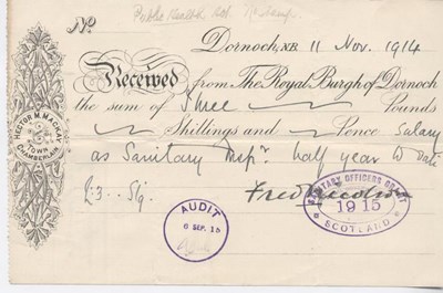 Receipt for sanitary inspector's salary 1914